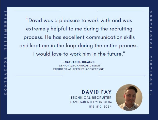 Contractor testimonial from Nathaniel C featuring David Fay, Technical Recruiter